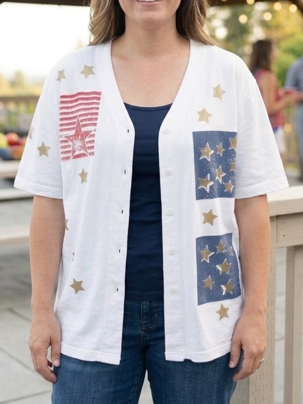 Vintage Inventions by L.A. Express Patriotic Flag Shirt M Made in USA Americana